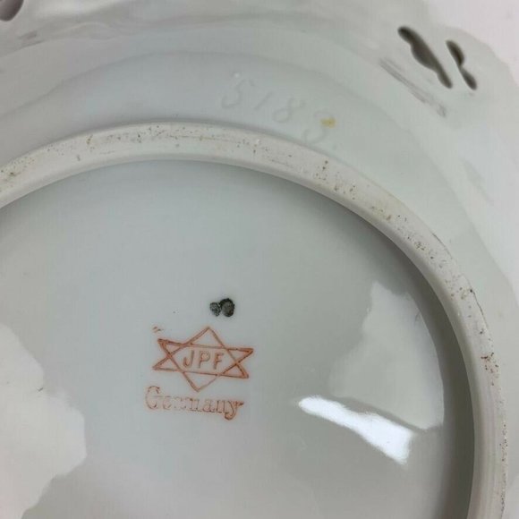 Vintage JPF Germany Serving Bowl 10" Floral Gilded Textured Cottagecore Veggies - Picture 12 of 12